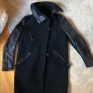 Black Wool & 100% Leather All Saints winter coat